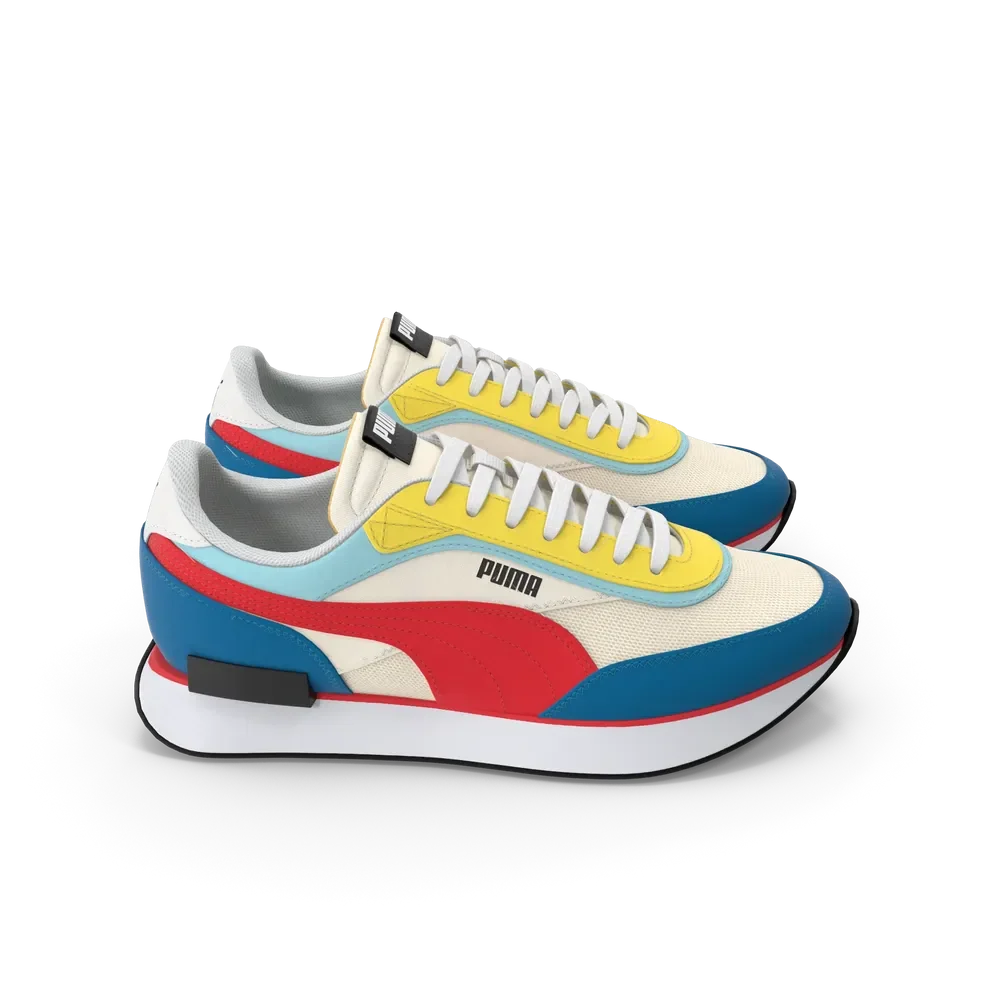 Close-up of Puma Future Rider Trainer upper material and Puma logo branding detail
