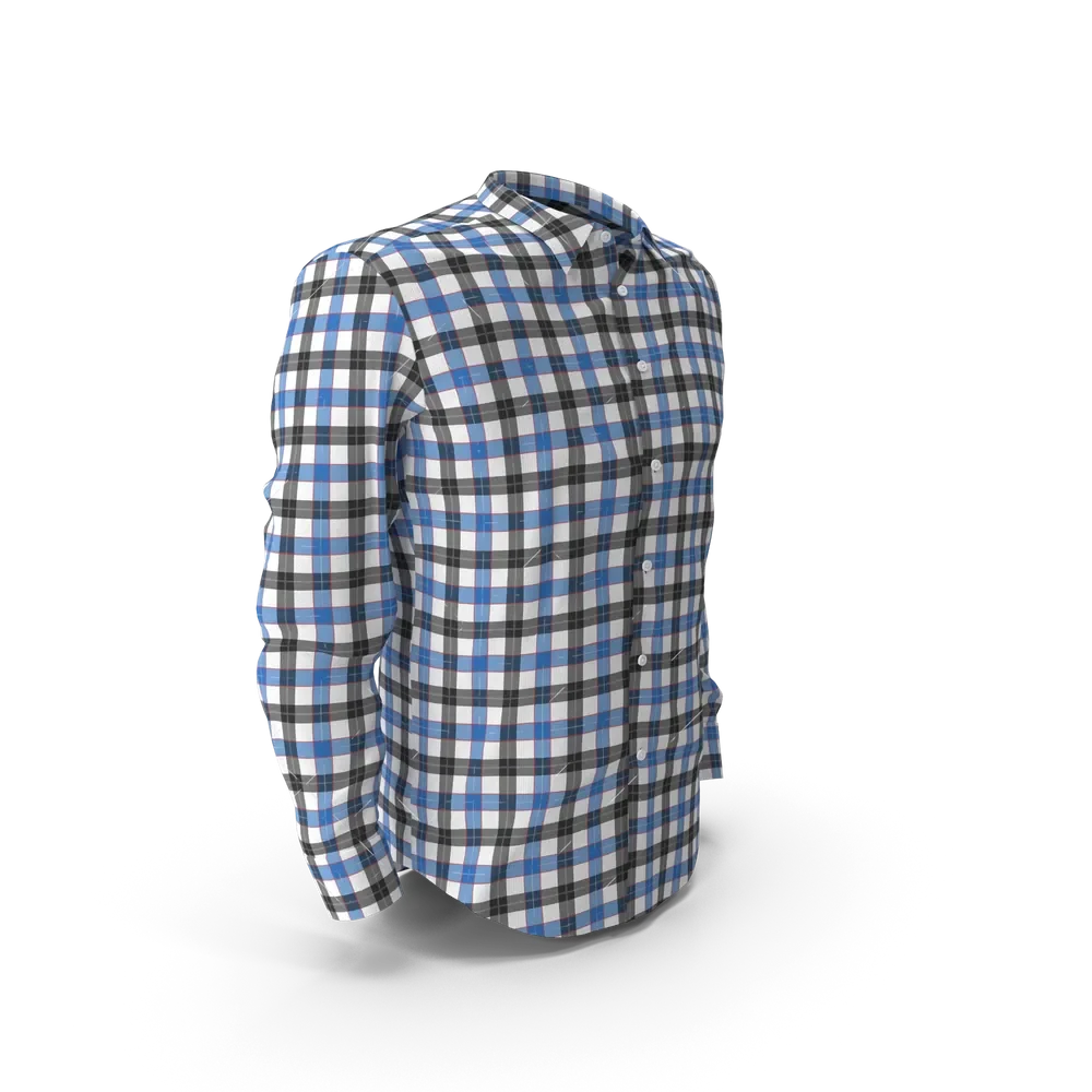 Blue and black check shirt laid flat showing collar detail and button placket